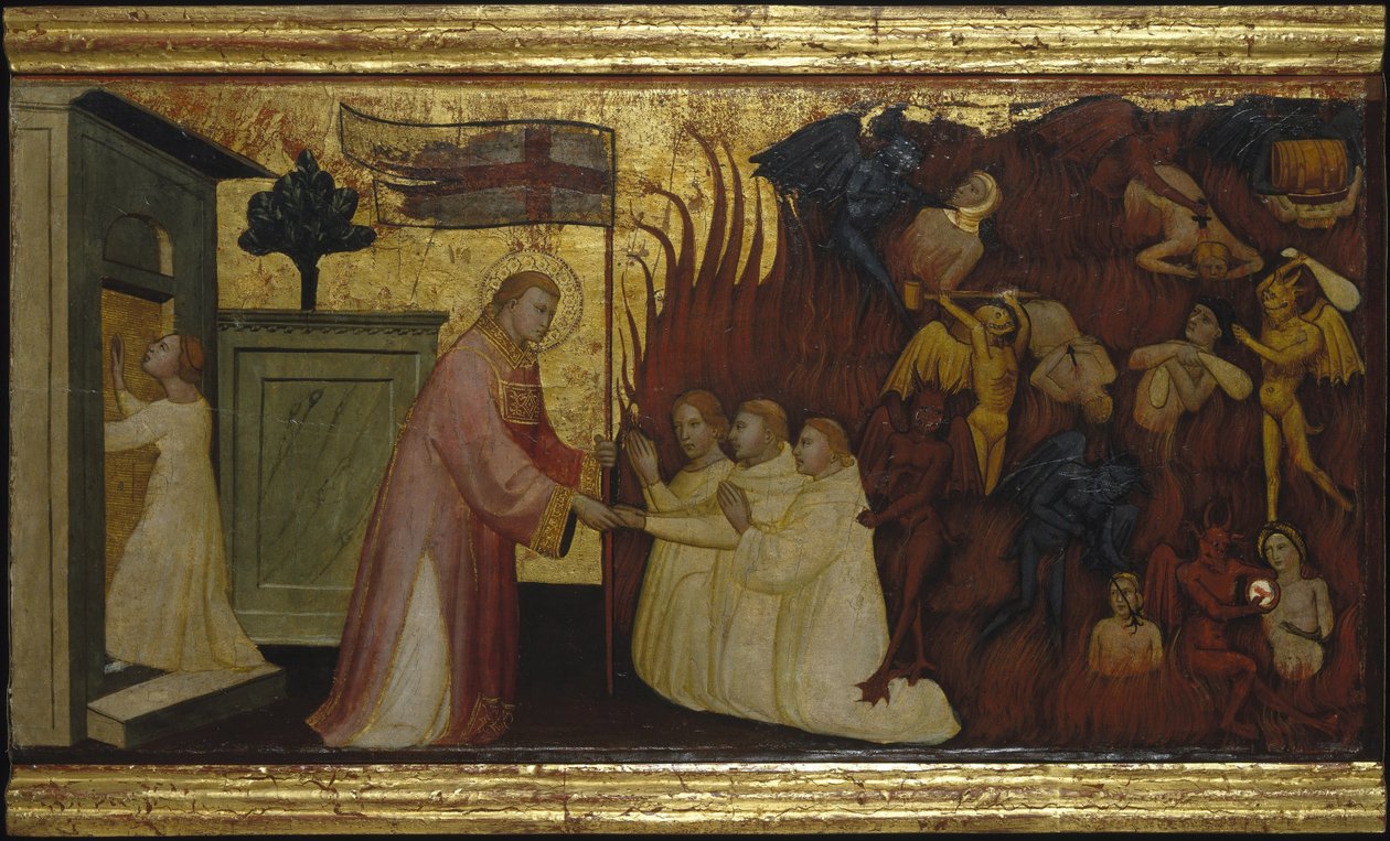 Saint Lawrence befrier sjæle fra skærsilden. Scener fra Saint Lawrences liv, predella, ca 1412 af Lorenzo di Niccolò