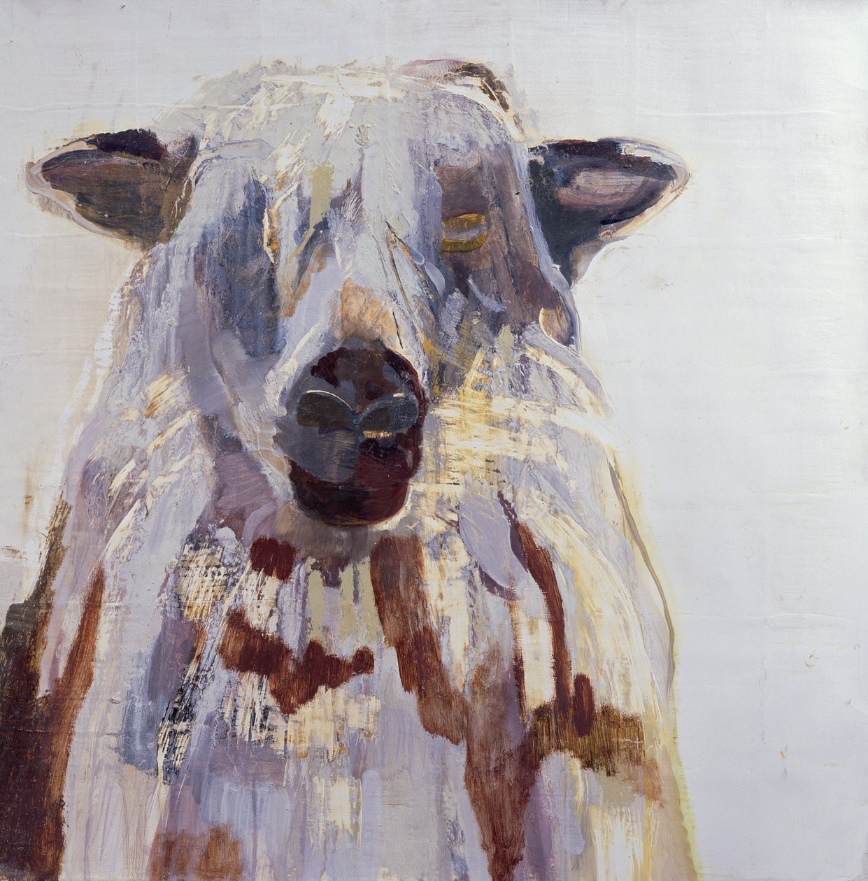 Sheep (blandet medie på gesso på papir) af Lou Gibbs