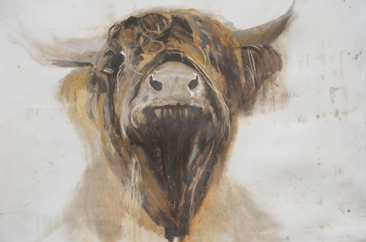 Holy Cow,2016,(olie på gesso på papir) af Lou Gibbs