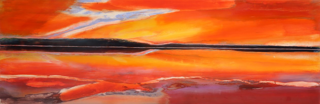 Phoenix Rising, 2014, olie og shellak på gesso panel af Lou Gibbs