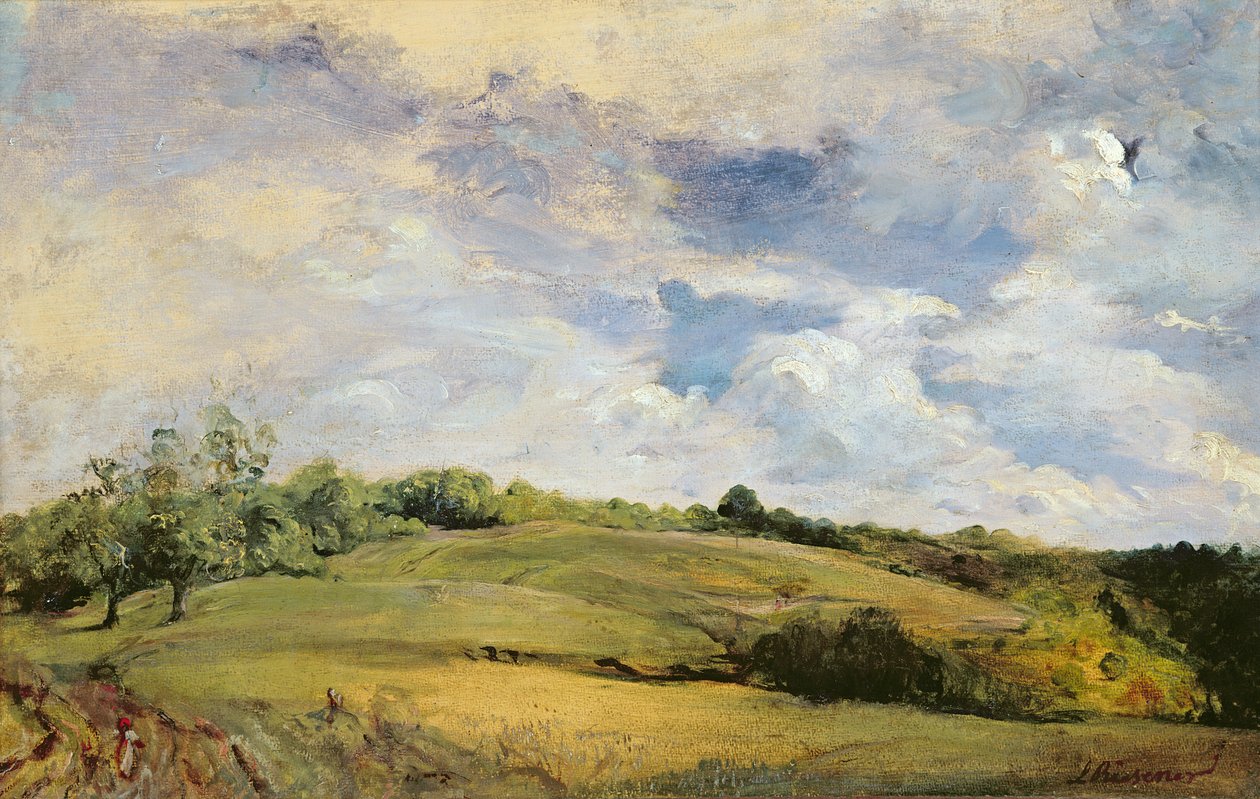 Landskab og skyer af Louis Antoine Leon Riesener