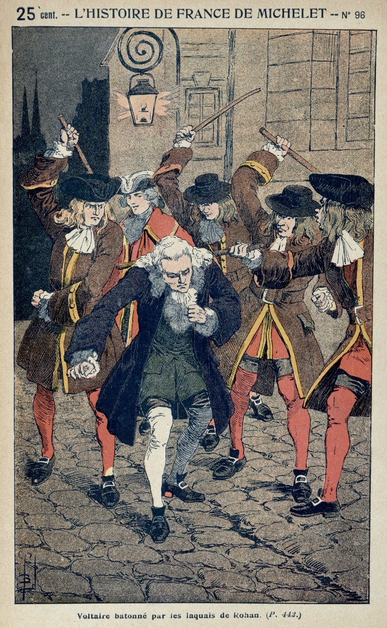 Spændingen af Voltaire (1694-1778) af hertugen de Rohans lakajer i 1726, ca. 1900 af Louis Charles Bombled