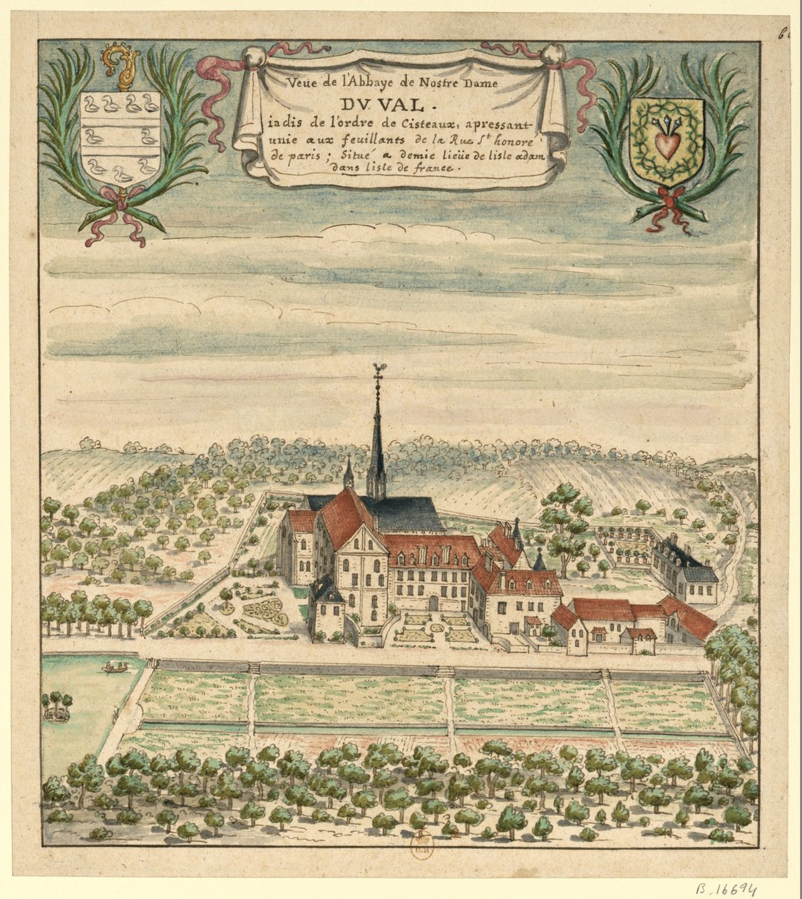 Notre-Dame du Val Abbey i begyndelsen af ​​1700-tallet (Val-d