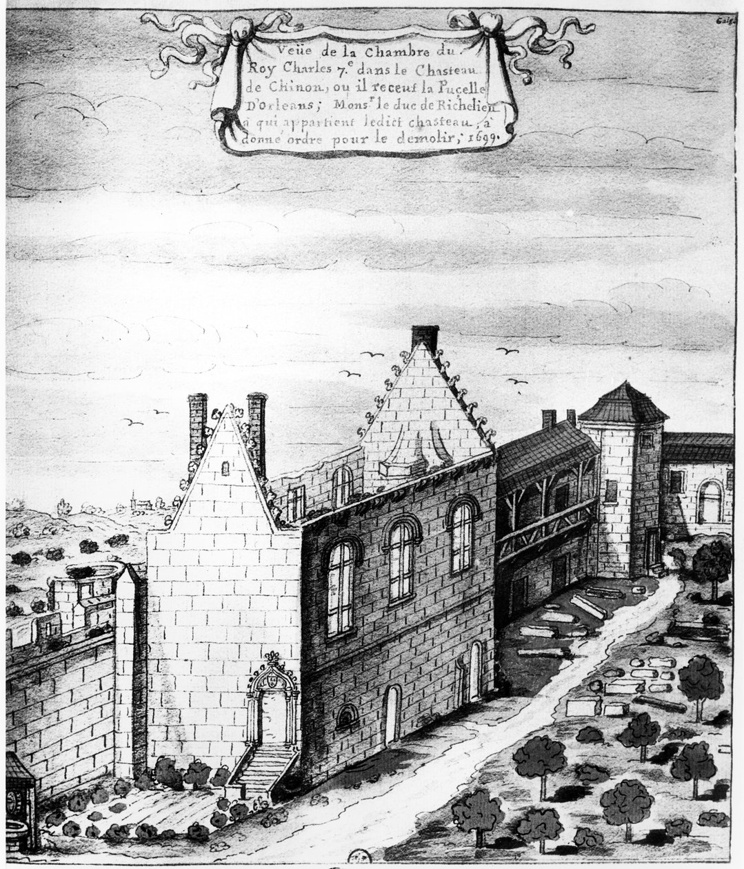 Udsigt over kammeret på slottet Chinon, hvor kong Charles VII af Frankrig modtog Jeanne d