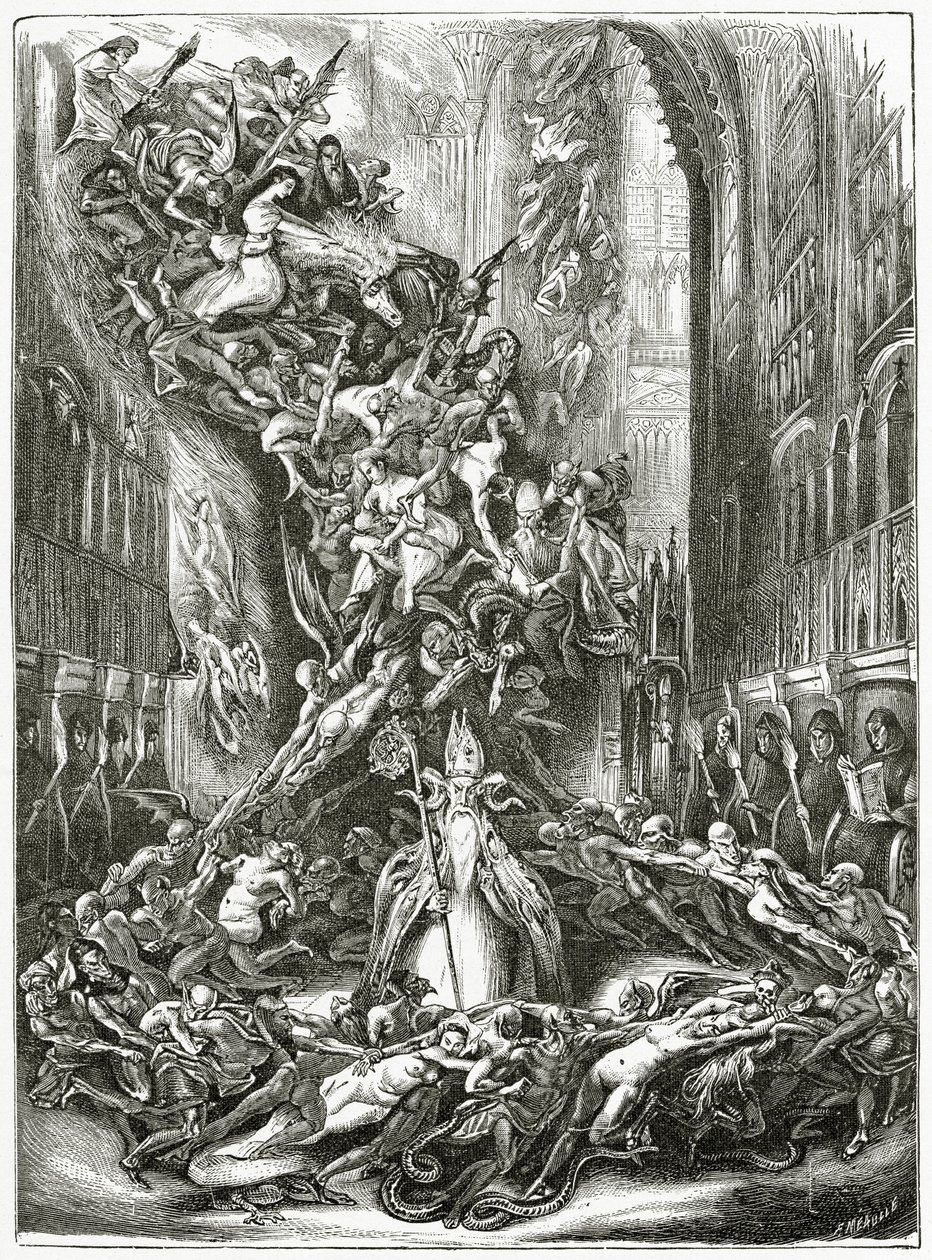 La Ronde du Sabbat, 1800-tallet (bw-gravering) af Louis Boulanger