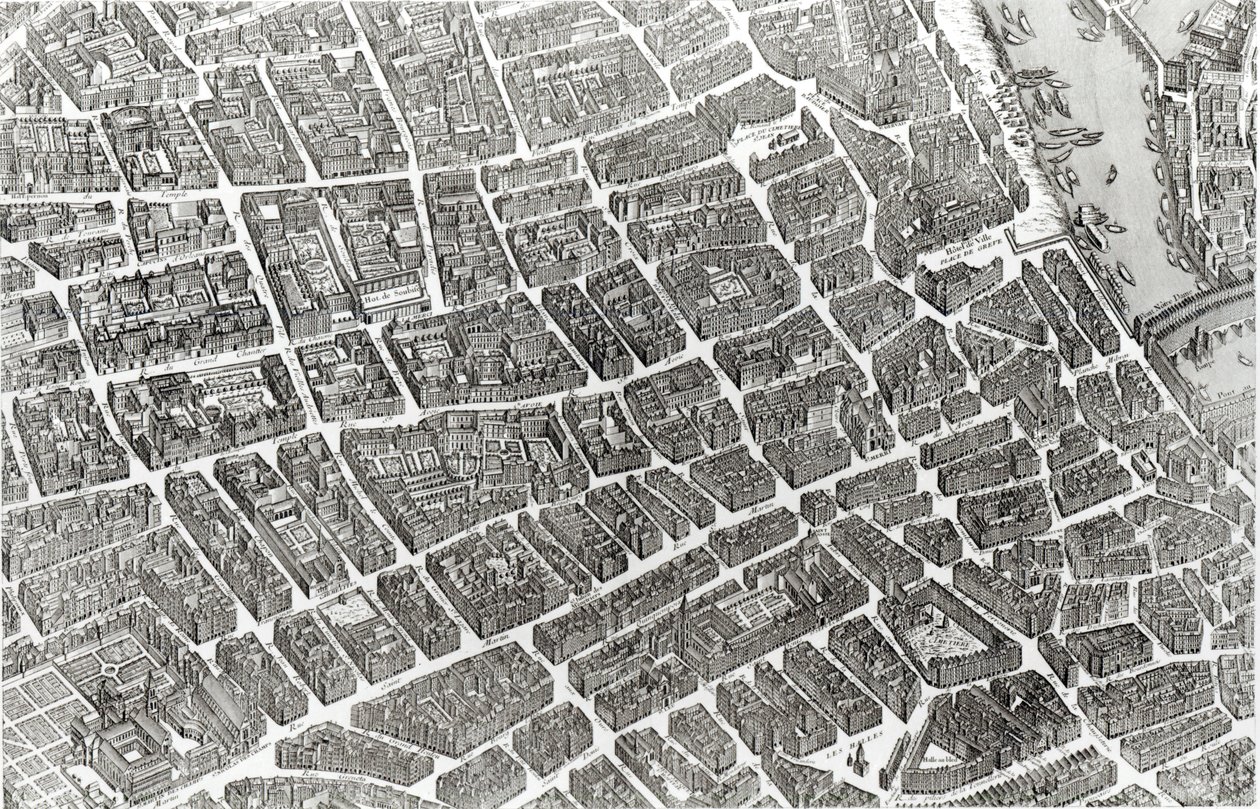 Plan over Paris, kendt som "Plan de Turgot", graveret af Claude Lucas, 1734-39 (detalje) af Louis Bretez