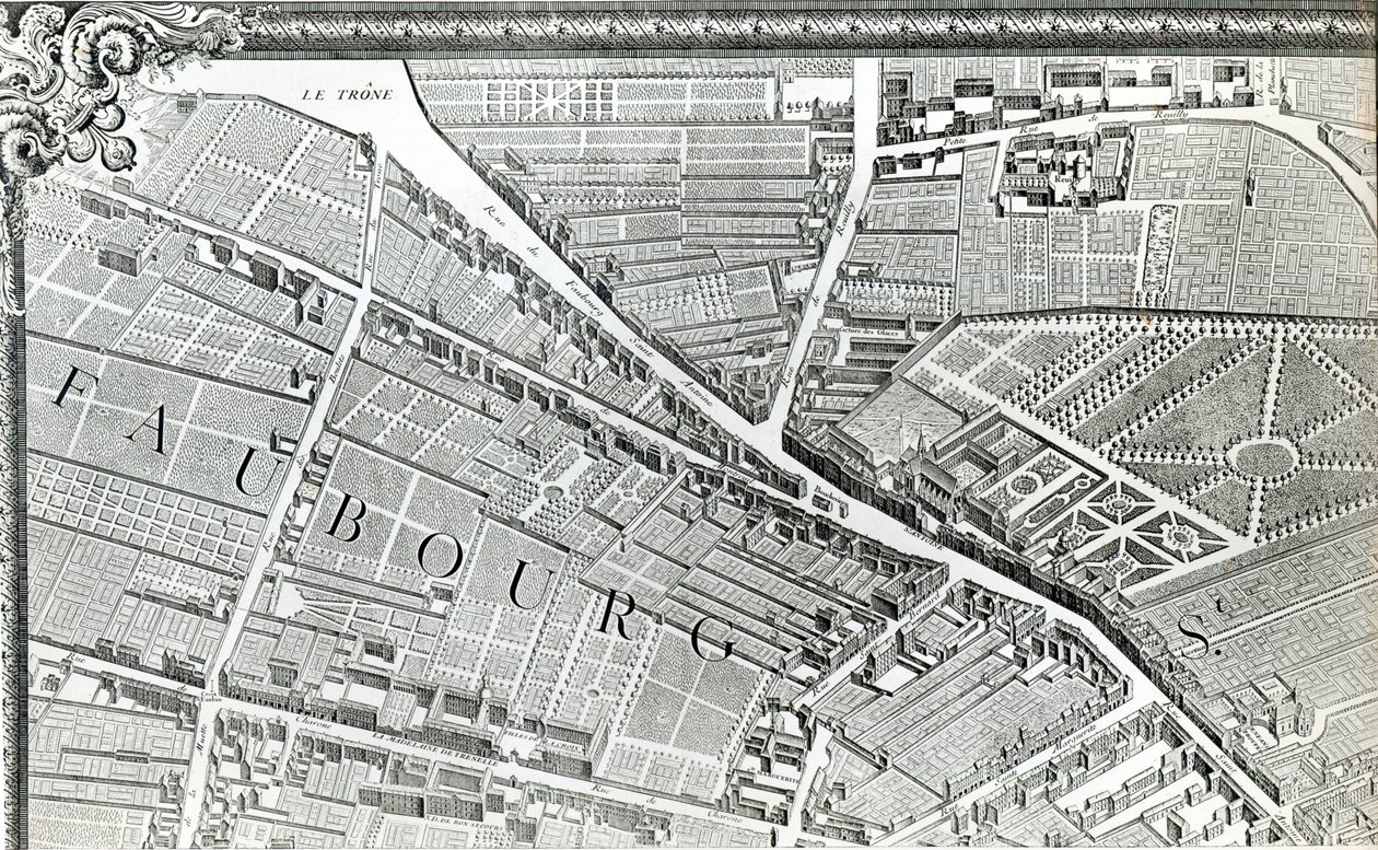 Plan over Paris, kendt som "Plan de Turgot", graveret af Claude Lucas, 1734-39 af Louis Bretez