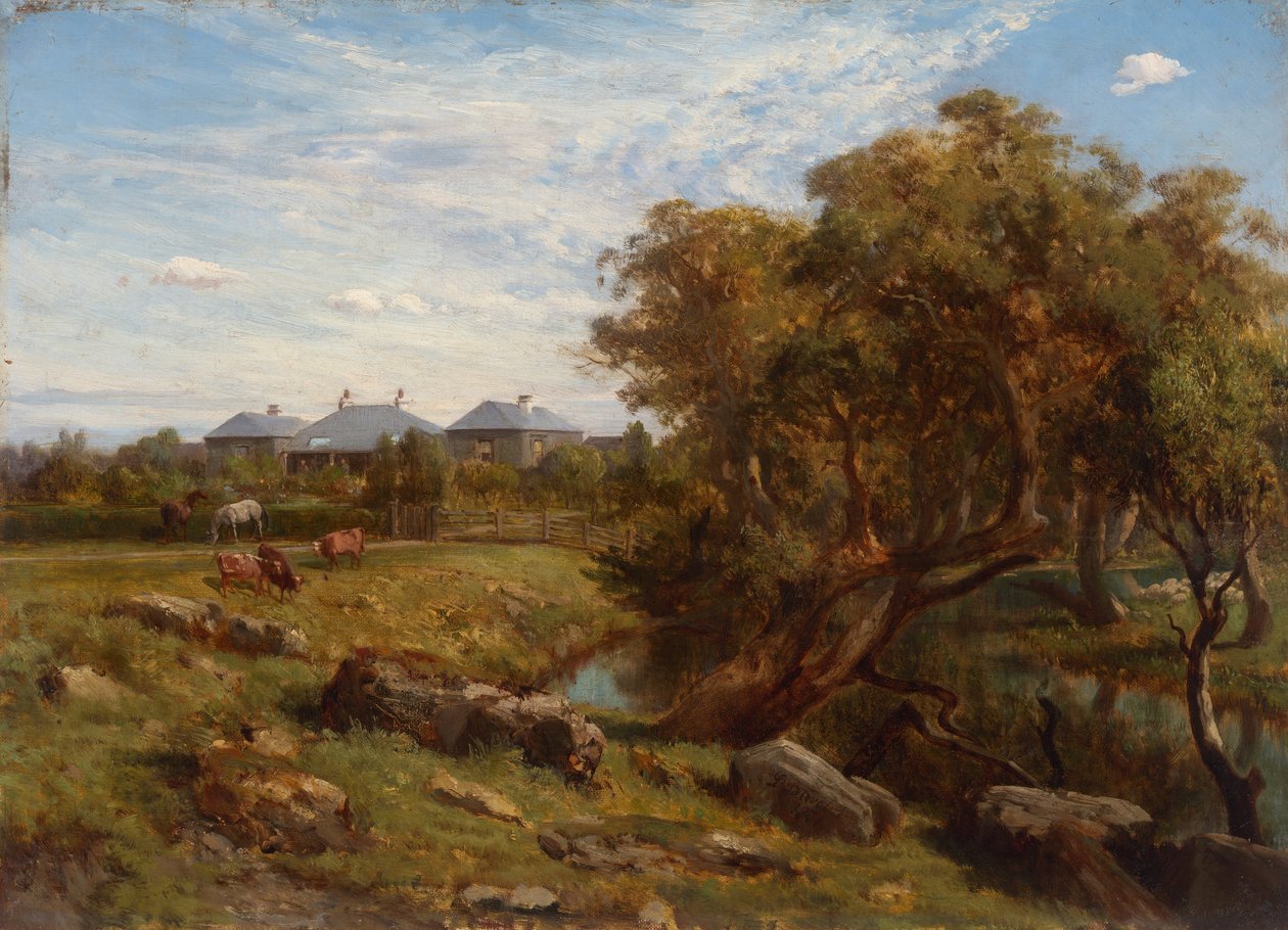 Terrinallum House og Emu Creek fra nær den nederste havelåge af Louis Buvelot