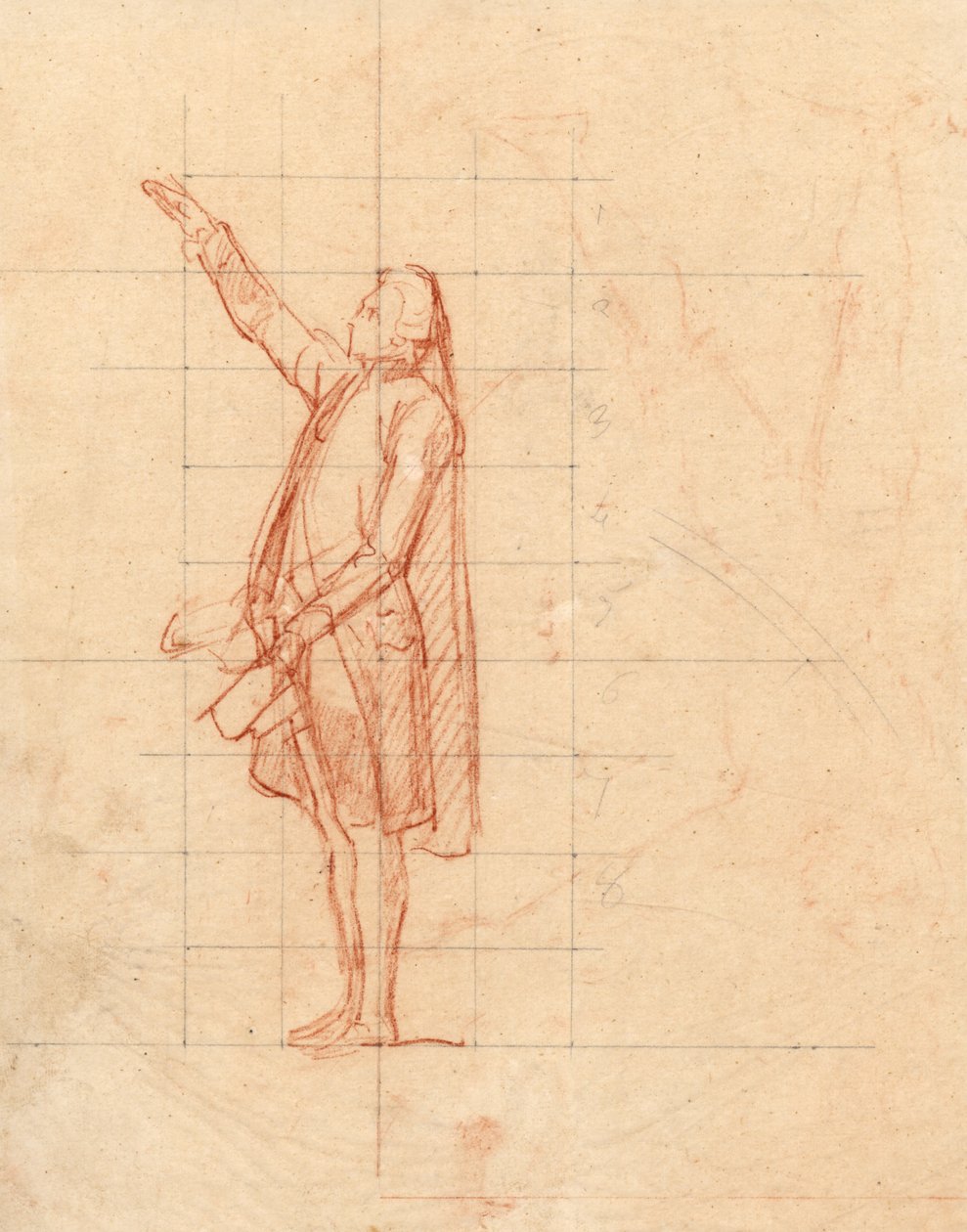 Studie til tennisbane-eden (rødt kridt på papir og sort bly på kalkerpapir) af Louis Charles Auguste Couder