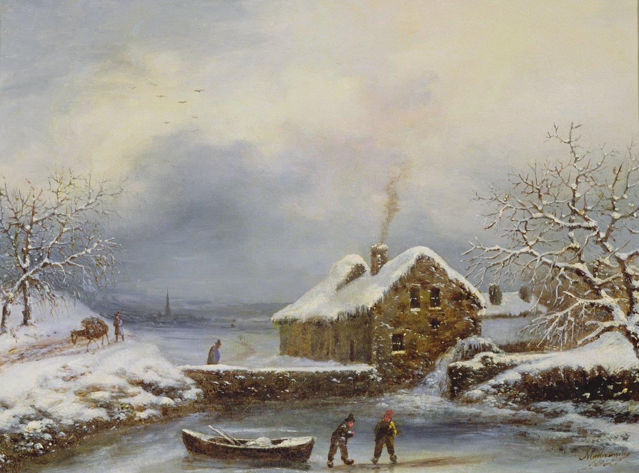 Frossen flodscene med figurer af Louis Claude Mallebranche