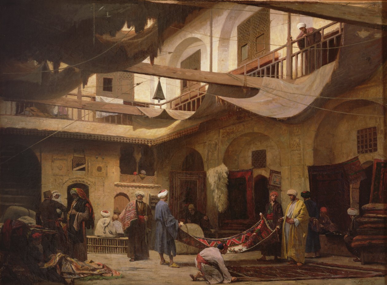 Tæppebasaren, Cairo, før 1866 af Louis Claude Mouchot