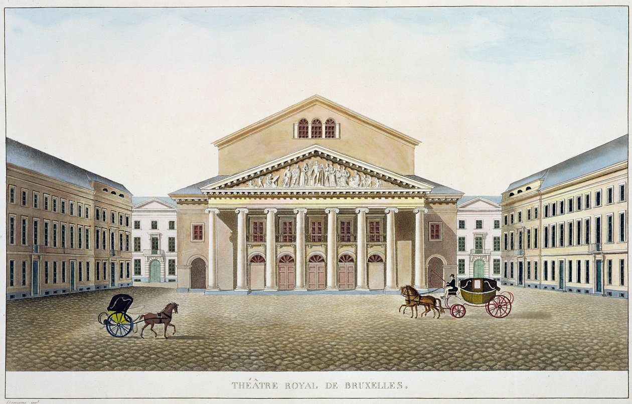 Det Kongelige Teater, Bruxelles, fra Choix des Monuments, Edifices et Maisons les plus remarquables du Royaume des Pays-Bas af Pierre Jacques Goetghebuer, graveret af forfatteren, udgivet 1827 (akvaratint) (s af Louis Damesme