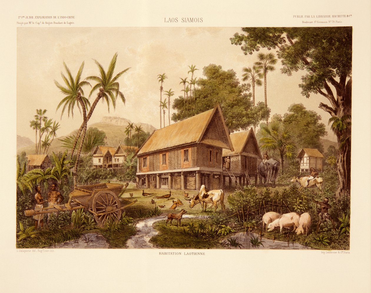 Et Laos-hus, tryk udført af Eug. Ciceri, illustration fra 