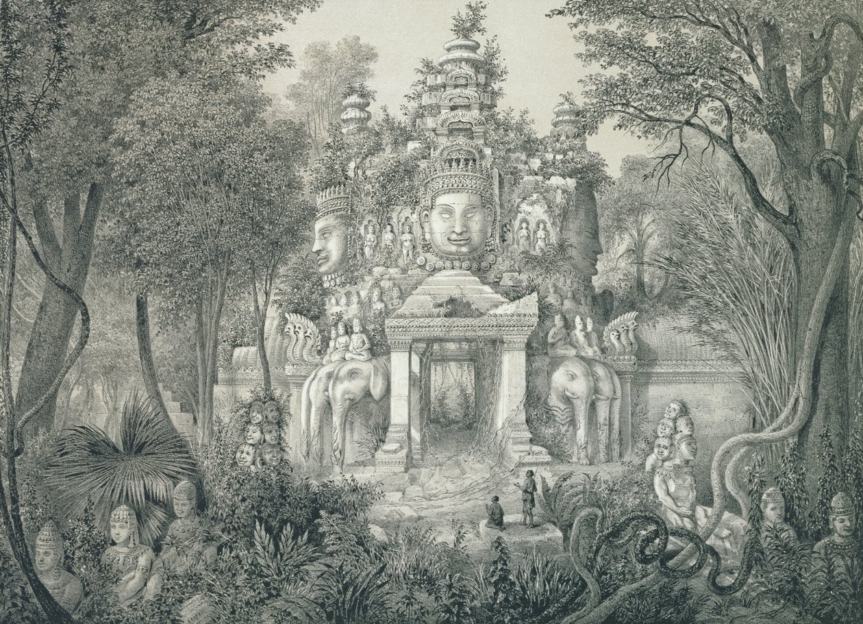 En portal i Angkor Thom, 1873 af Louis Delaporte