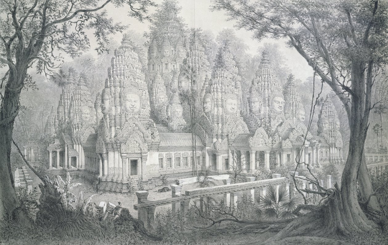 Ruinerne af Bayon, Cambodja, 1873 af Louis Delaporte
