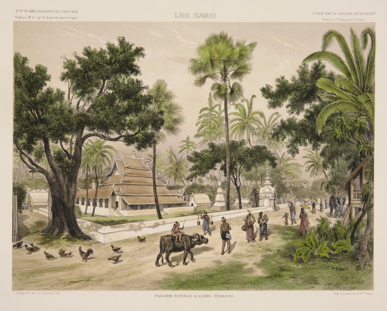 Det kongelige tempel i Luang Prabang, tryk lavet af J. Laurens, illustration fra 