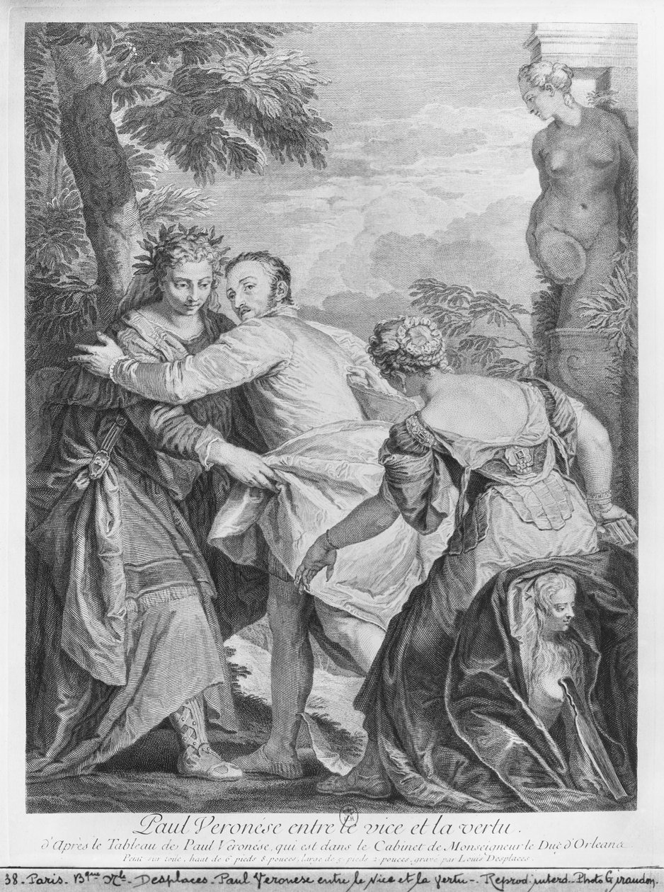 Veronese (Paolo Caliari) mellem Laster og Dyd, fra kunstnerens maleri, der befinder sig i Cabinet de Monseigneur le Duc d