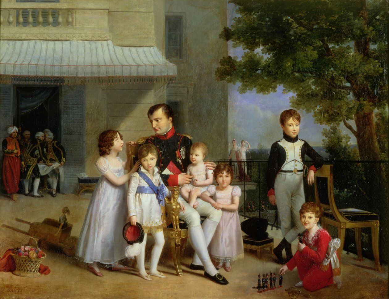Portræt af Napoleon Bonaparte (1769-1821) med hans nevøer og niecer på terrassen ved Saint-Cloud, 1810 af Louis Ducis