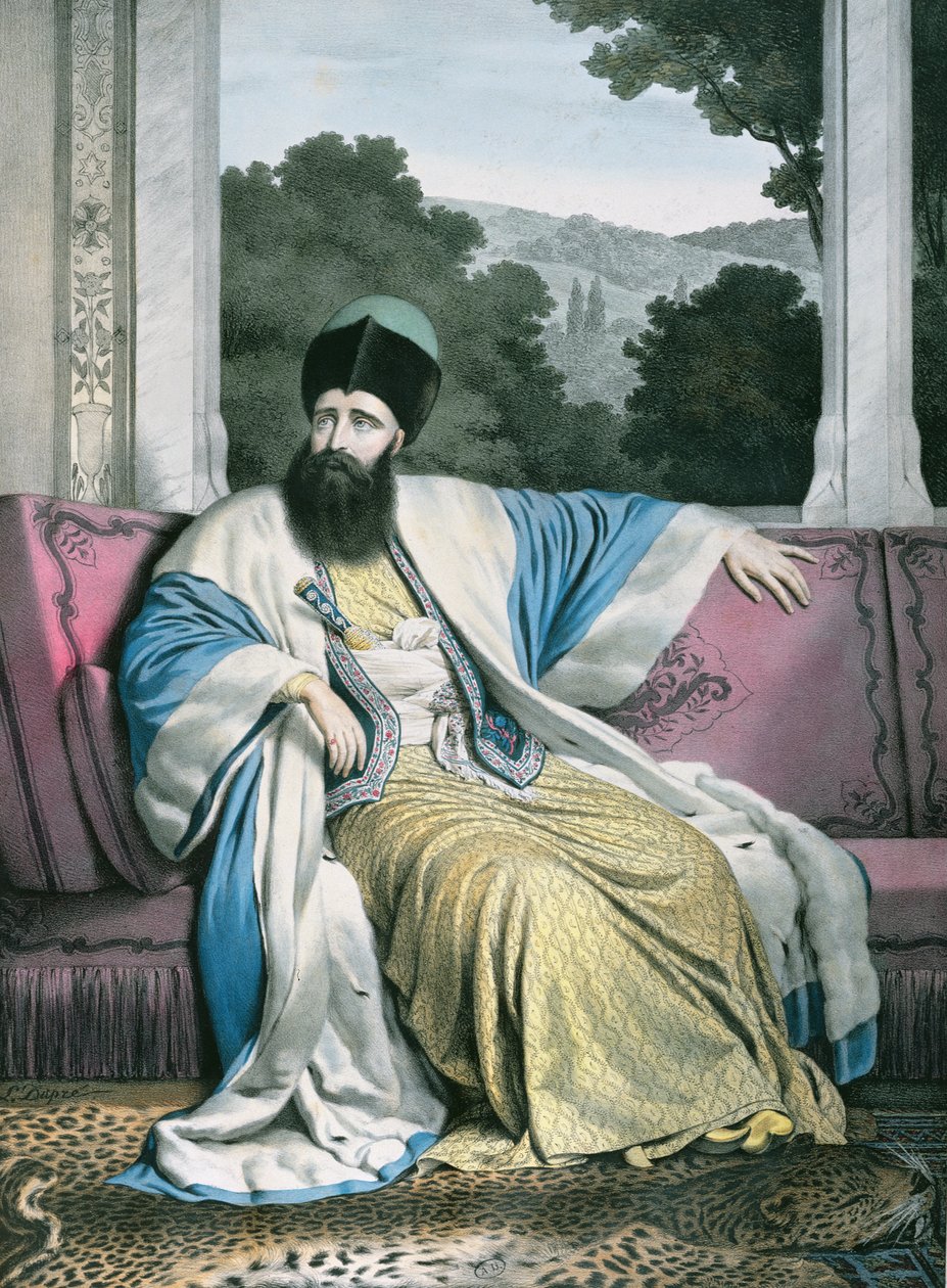 Michael Soutzo (Mihai Sutu), Prins af Moldavien 1819-21, graveret af Lemercier for 
