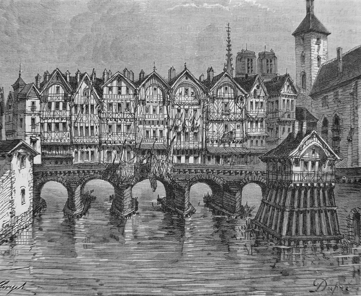 Udsigt over den gamle Pont-au-Change af Louis Dupré