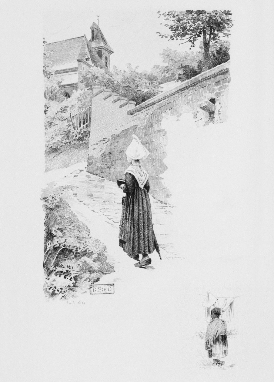 Tjenestepigen Felicite, illustration fra "Un coeur simple" af Gustave Flaubert (1821-80) udgivet 1894, graveret af Eugene Andre Champollion (1848-1901) Paris, Libraire Editeur A. Ferroud (f af Louis Emile Adan