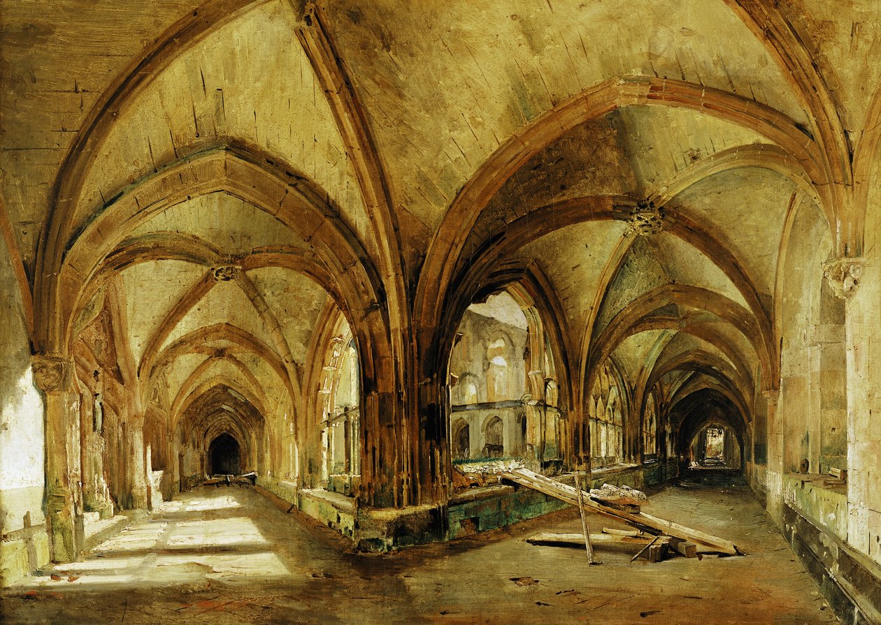 The Cloisters of St. Wandrille, c.1825-30 af Eugene Isabey