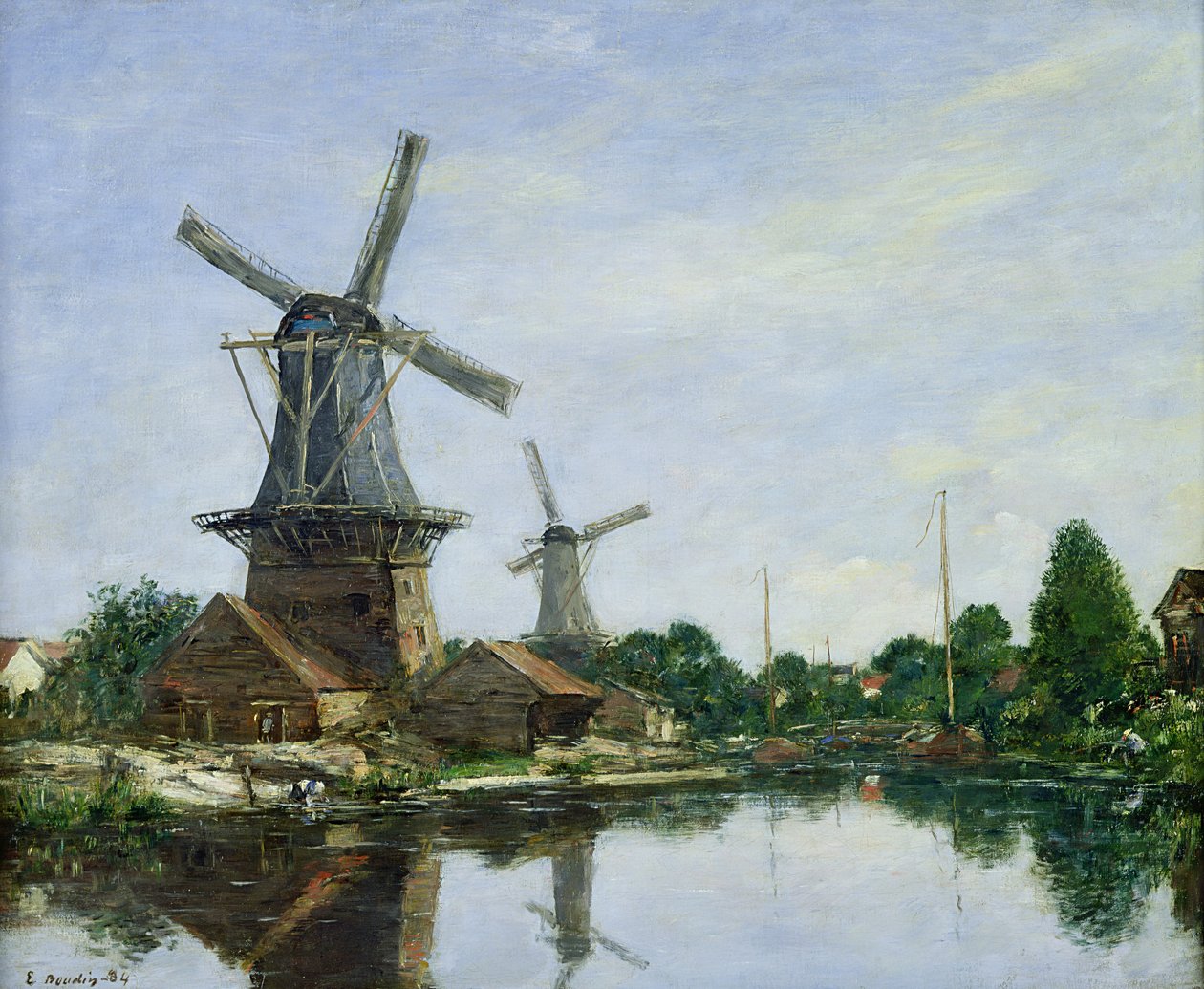 Hollandske vindmøller, 1884 af Eugene Louis Boudin