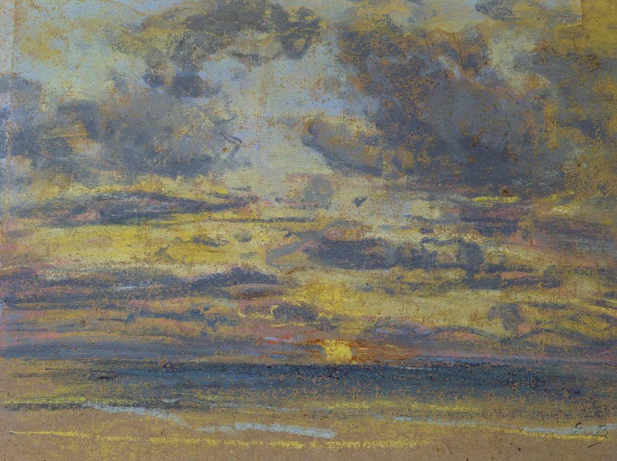Studie af himlen med solnedgang, ca. 1862-70 (pastel på papir) af Eugene Louis Boudin