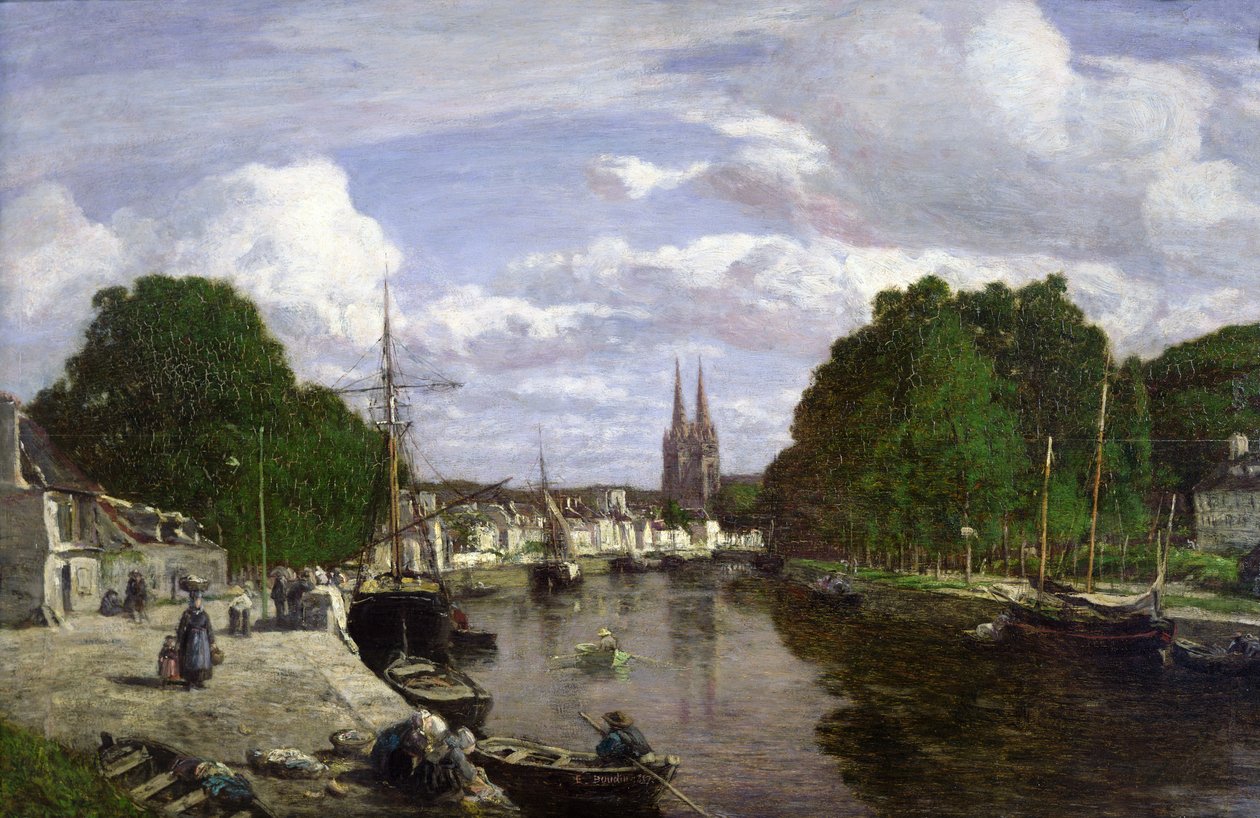 Havnen i Quimper, 1857 af Eugene Louis Boudin