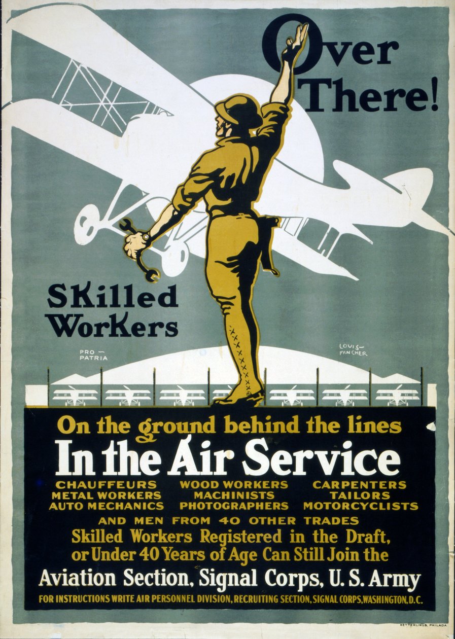 Der ovre! Faglærte arbejdere På jorden bag linjerne - I Flyvetjenesten, 1917 af Louis Fancher