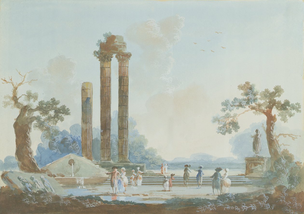 Promenade in a Park at Dusk: A Set of Pendants, 1784 (se 309377 for par) af Louis Gabriel Moreau