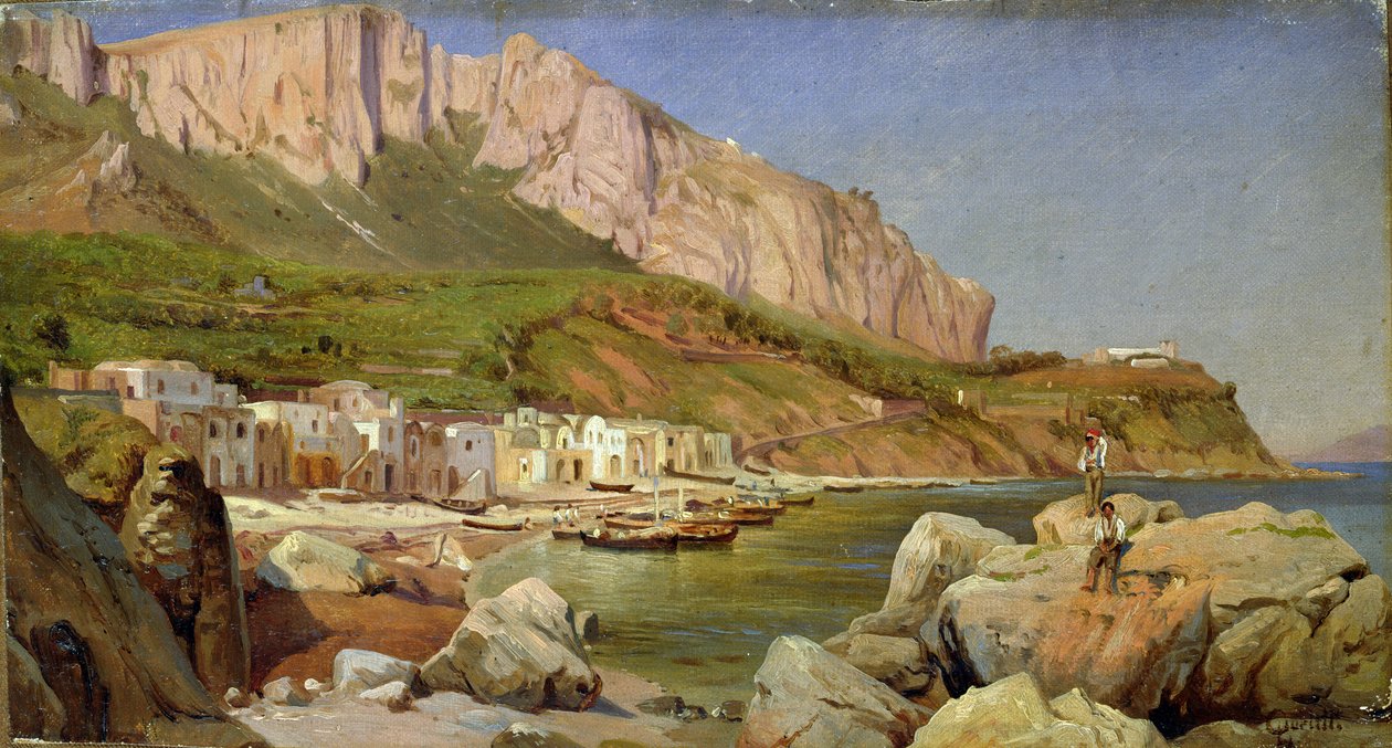 En fiskerby ved Capri (olie på papir på lærred) af Louis Gurlitt