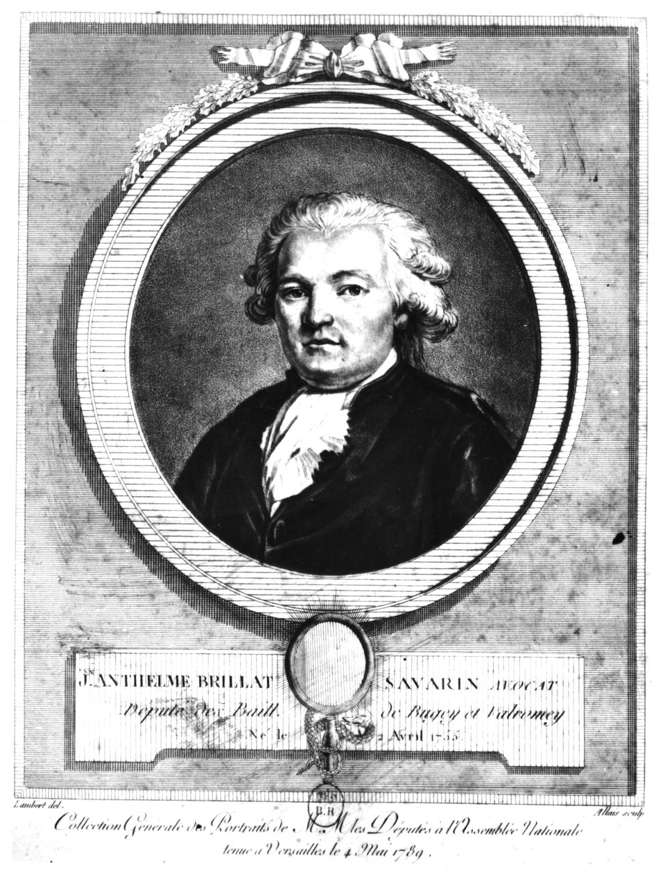 Portræt af Jean-Anthelme Brillat-Savarin (1755-1826) indgraveret af Lambert, maj 1789 af Louis Jean Allais