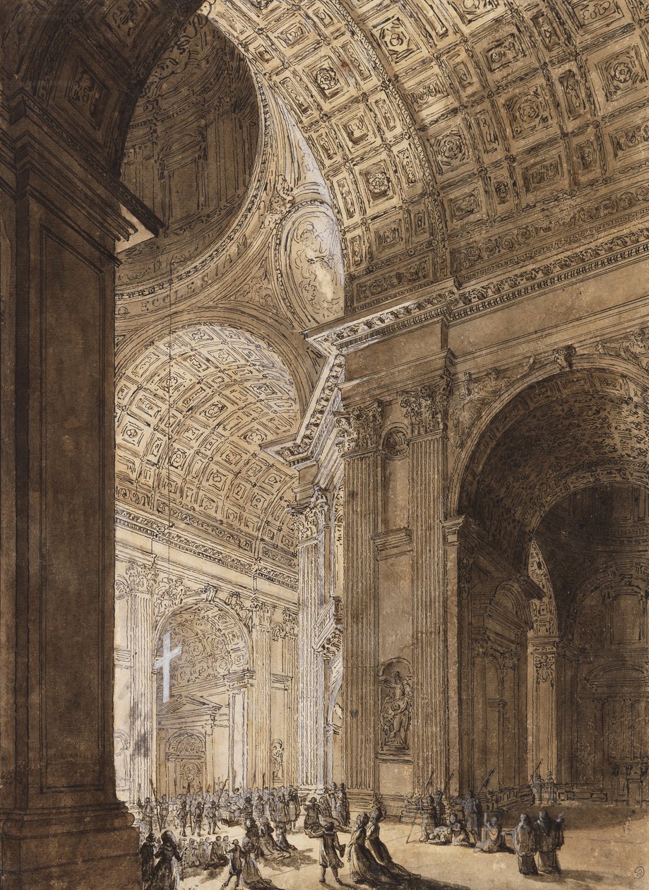 Interiør i St. Peters belyst af Louis Jean Desprez
