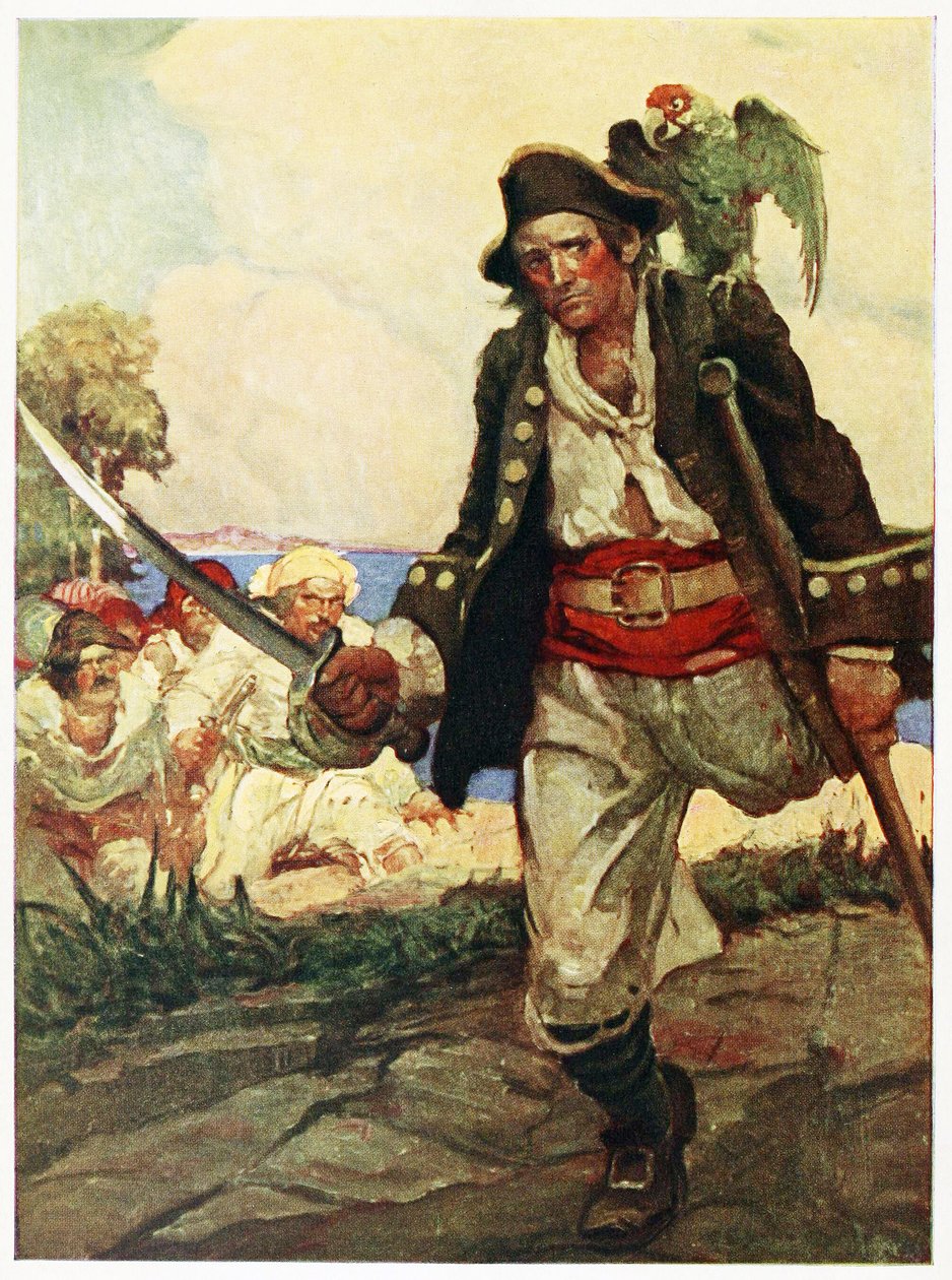 Frontispice fra Treasure Island pub. 1915 (farvelitoraf) af Louis John Rhead