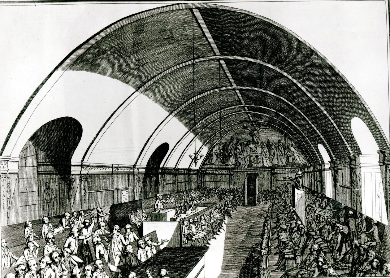 Et møde i Jacobin Club, 1791 af Louis Joseph I Masquelier