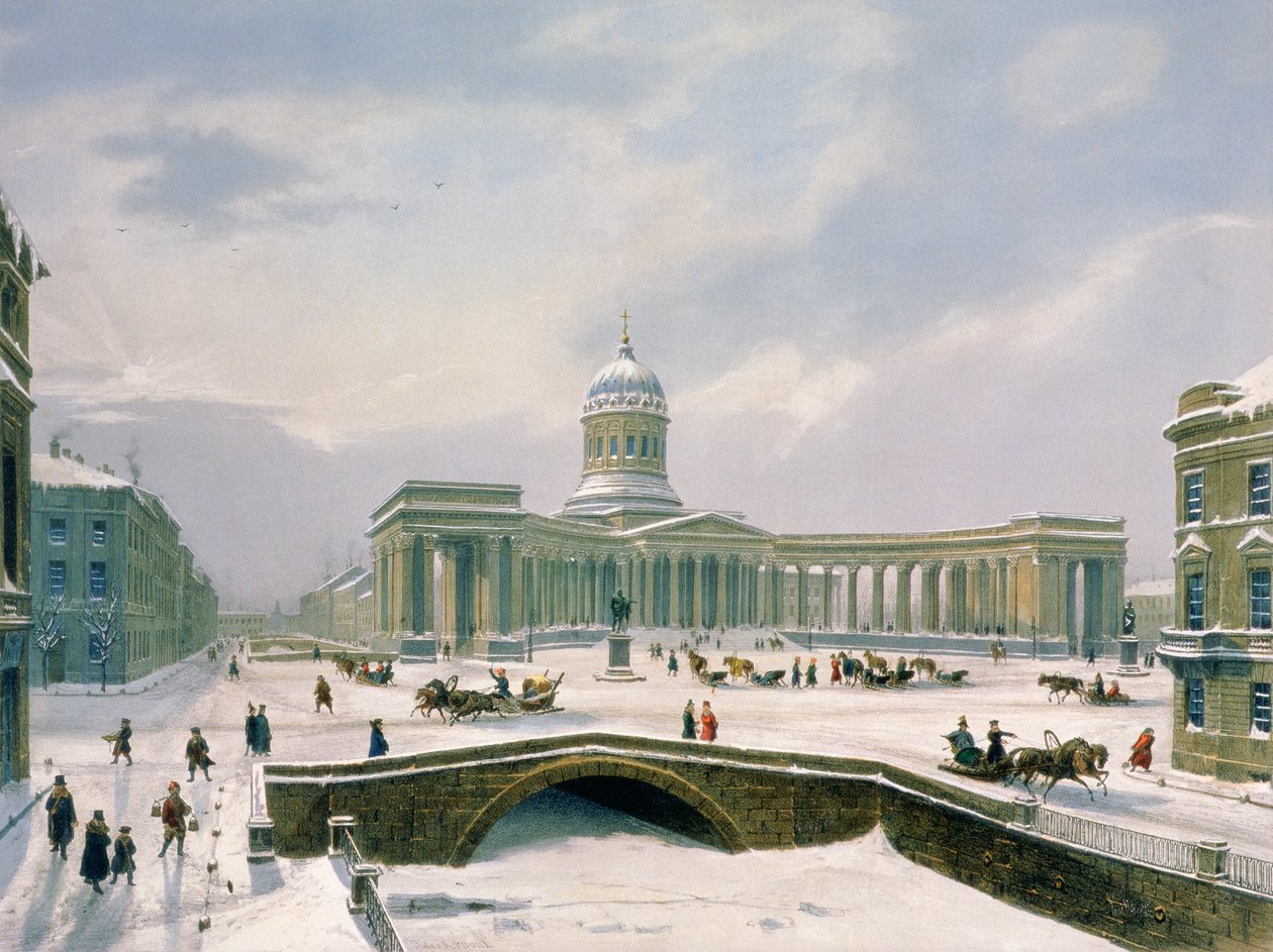 Kazan-katedralen, Skt. Petersborg, trykt af Lemercier, Paris, 1840