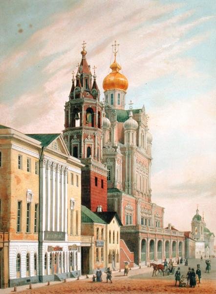 Assumption Church ved Pokrovskaya-gaden i Moskva, trykt af Lemercier, Paris, 1840