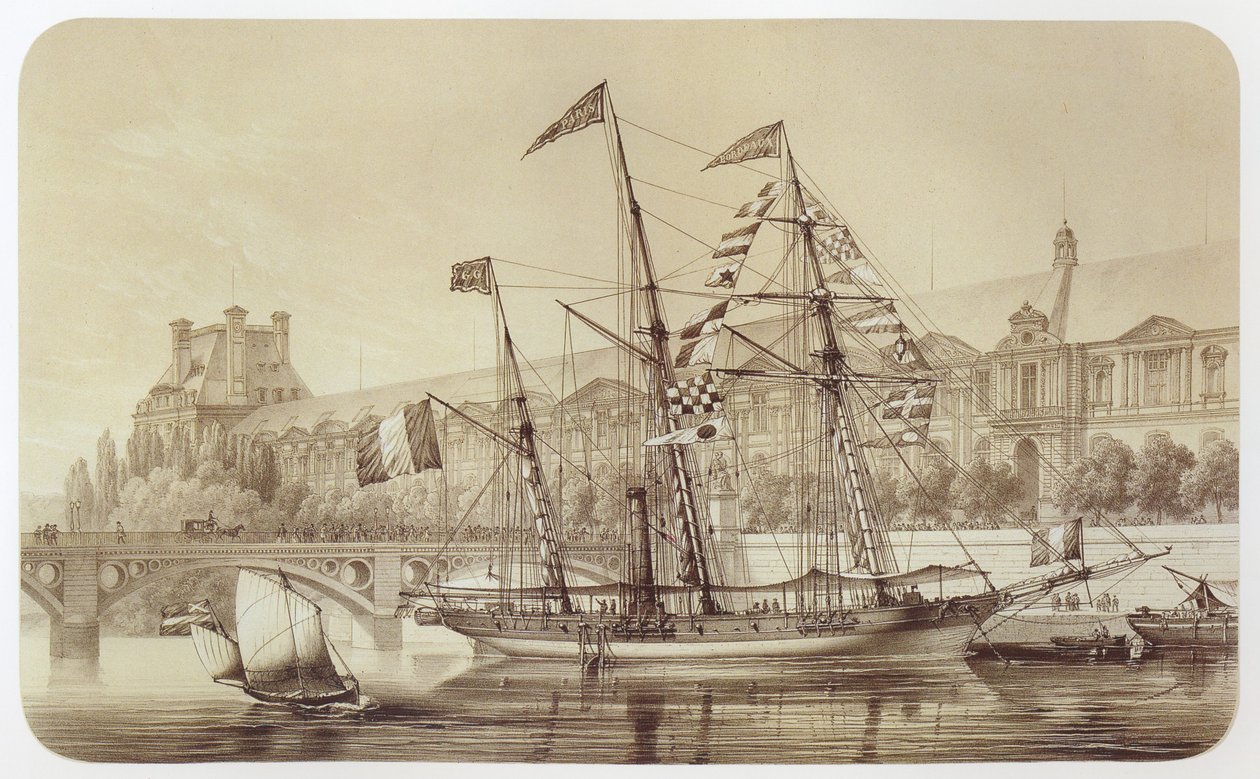 Sole, første langdistance-propelskib, forankret i fra Tuilerierne i Paris af Louis Le Breton