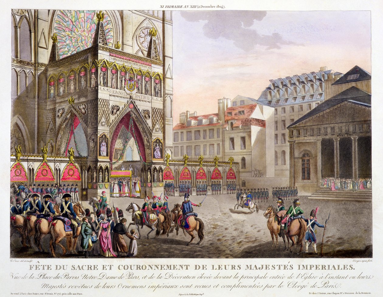 Hellig festival og kroning af deres kejserlige majestæter, udsigt over Place du Parvis Notre Dame, indgraveret af Dorgez (fl.1780-1814), udgivet 1806 (håndfarvet gravering) af Louis Le Coeur