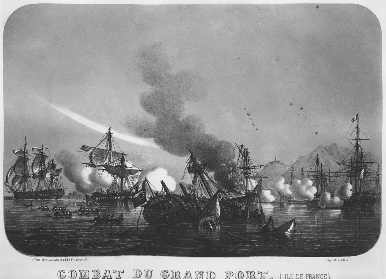 Søslag ved Grand Port, Mauritius, i 1810 af Louis Le Breton