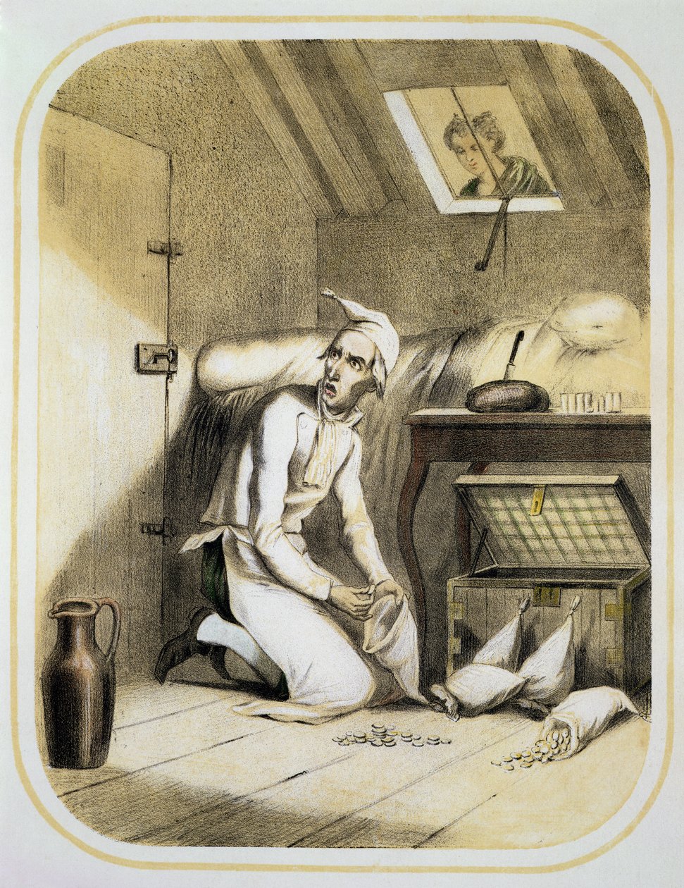 Avarice in the Kitchen, fra en serie af print, der forestiller de syv dødssynder, ca. 1850 af Louis Leopold Boilly