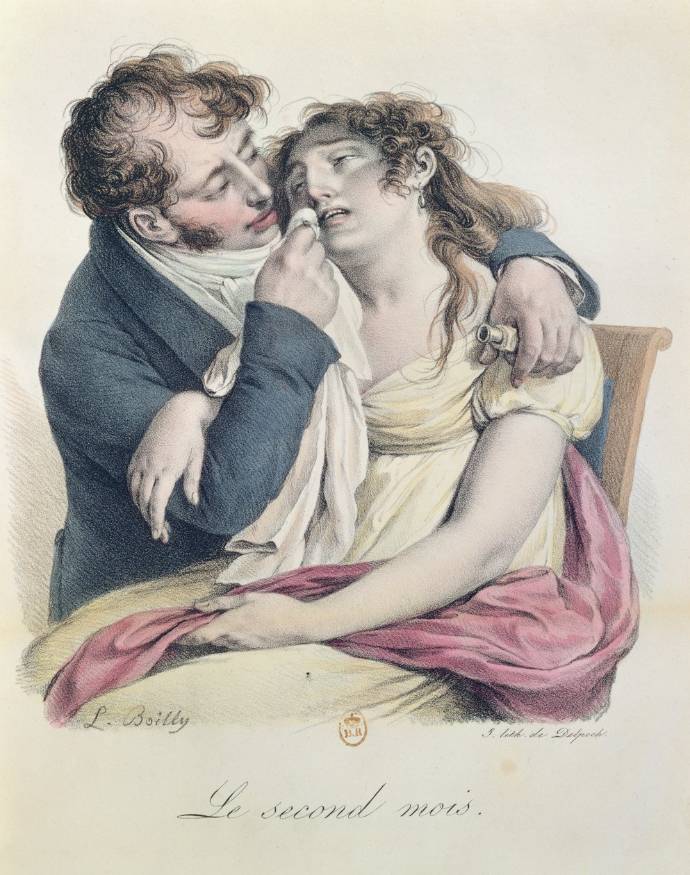 Den anden måned af graviditeten, ca. 1825 (farvet litho) af Louis Leopold Boilly