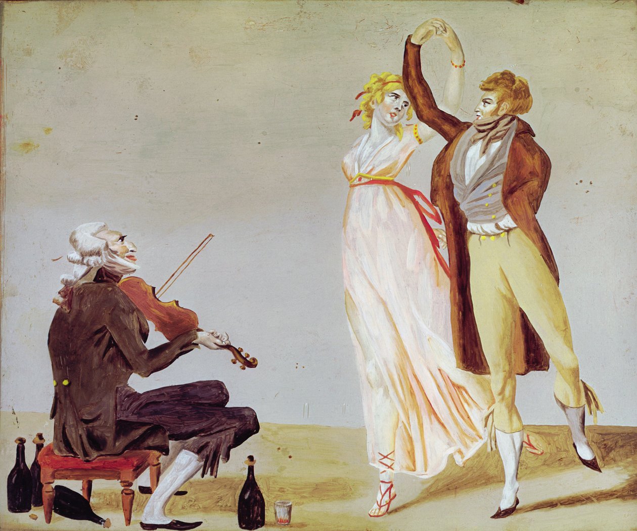 Merveilleuse og Incroyable med en violinist (olie på glas) af Louis Leopold Boilly