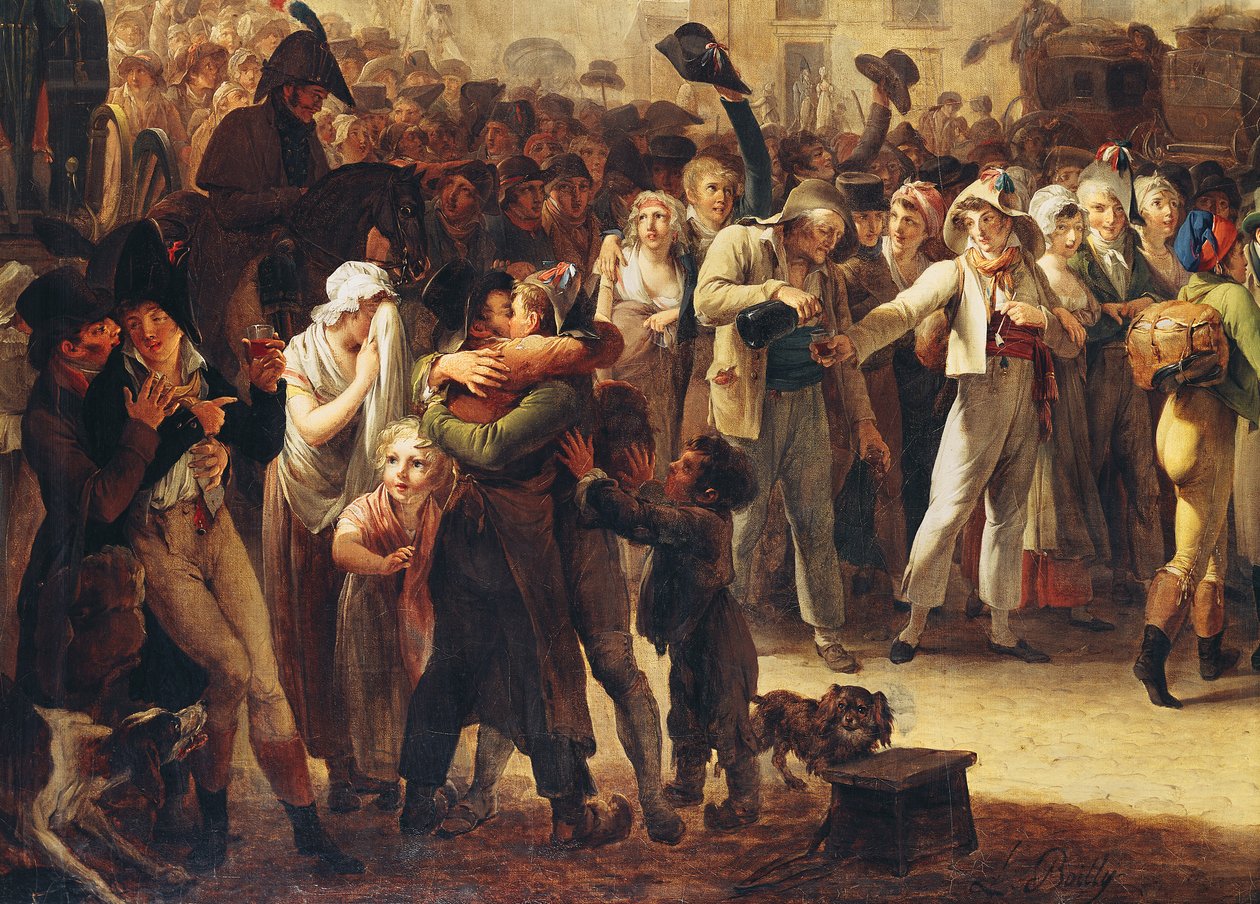 De værnepligtige fra 1807 marcherer forbi Saint-Denis-porten, detaljer om de værnepligtige (se også 92387 og 154983) af Louis Leopold Boilly