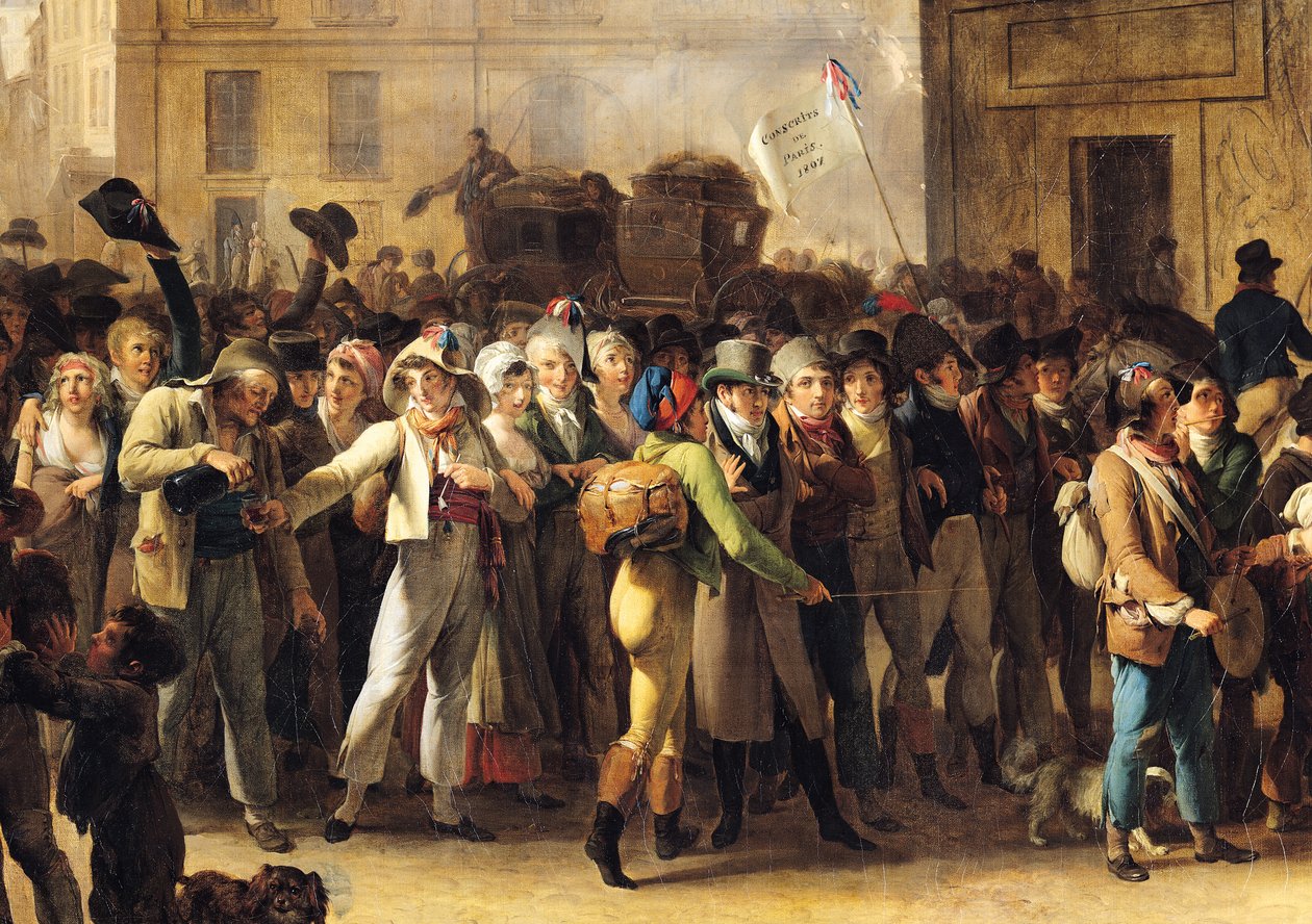 De værnepligtige i 1807 marcherer forbi Saint-Denis-porten, detaljer om de værnepligtige (se også 92387) af Louis Leopold Boilly