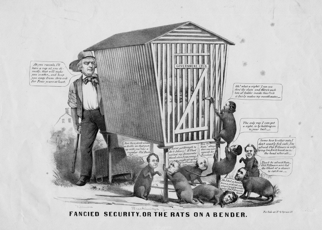 Fancied security, eller rotterne på en bender, udgivet af Currier und Ives, New York, ca. 1856 af Louis Maurer