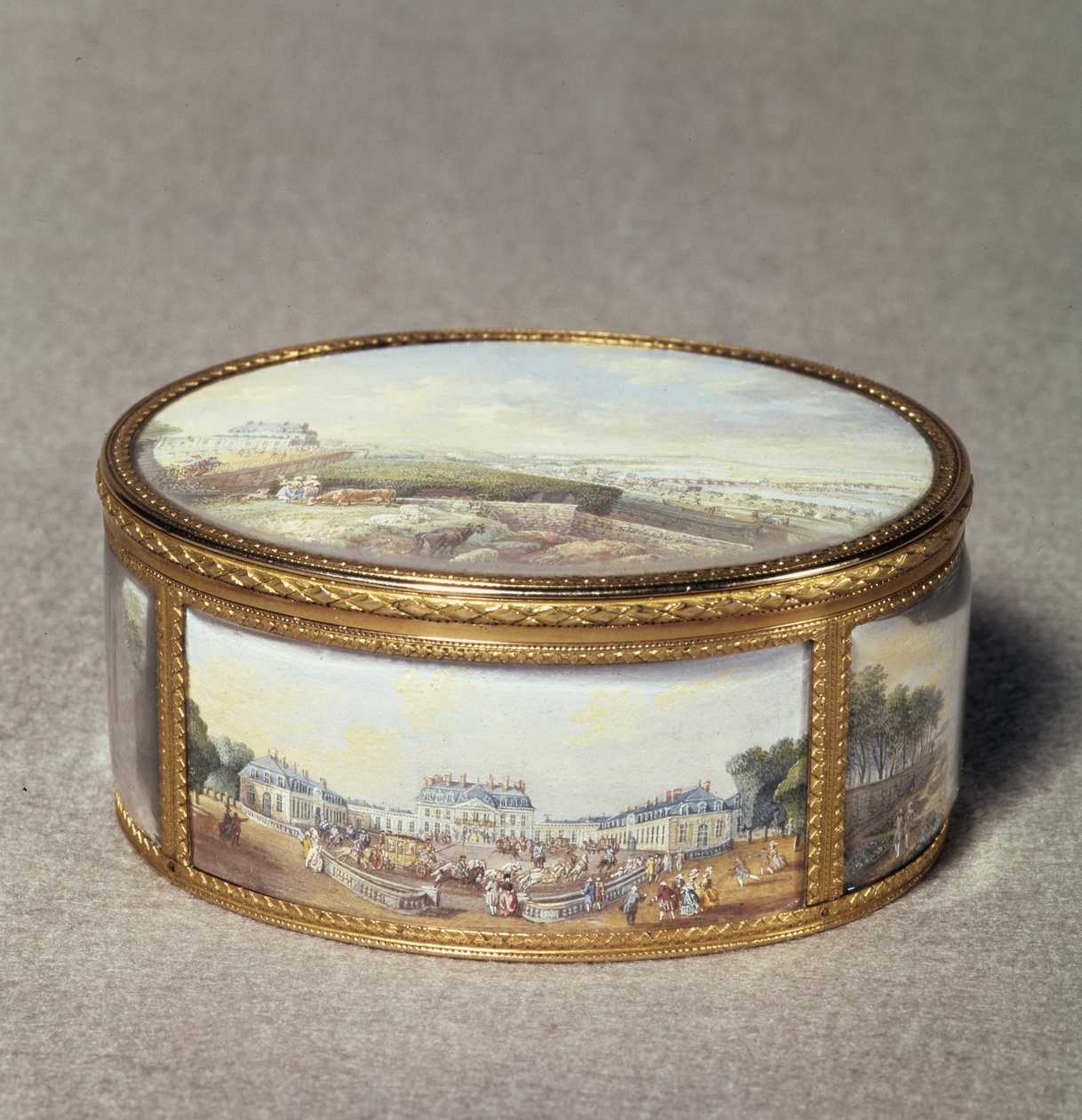 Snusdåse malet med udsigt over Schloss Bellevue (emalje på guld) af Louis Nicolas van Blarenberghe