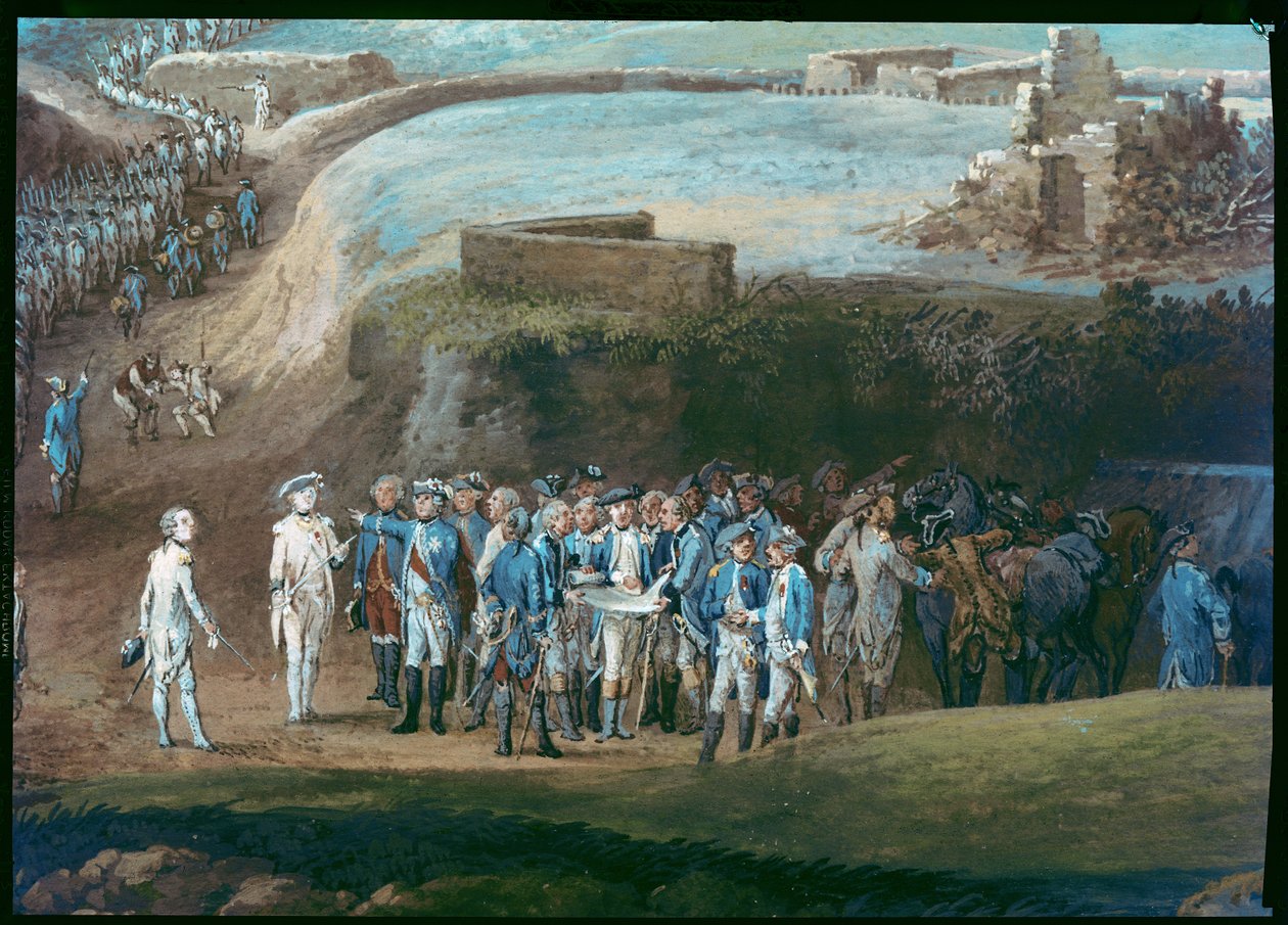 The Siege of Yorktown, 1.-17. oktober 1781, detaljer om den centrale gruppe, 1784 af Louis Nicolas van Blarenberghe