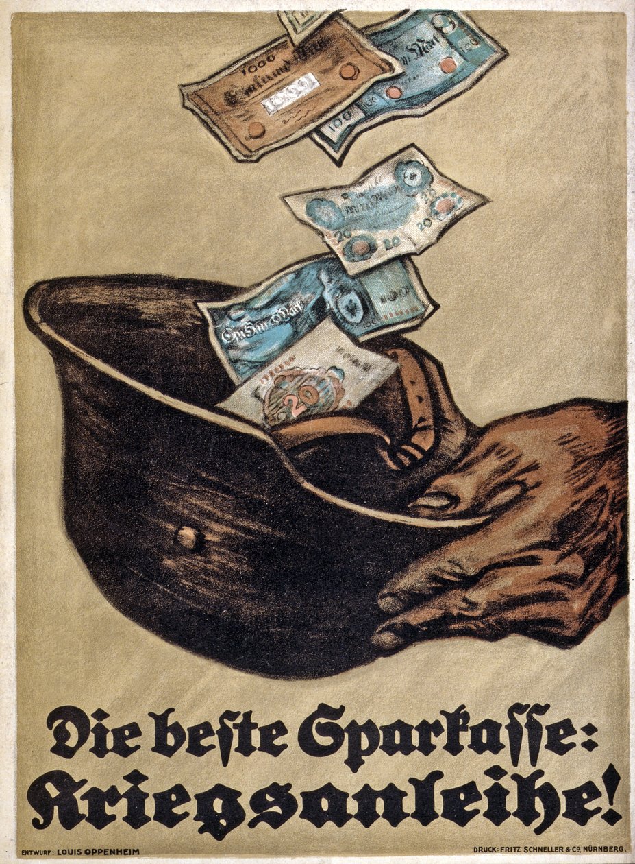 WW1 German War Loan plakat, Den bedste sparekasse: krigsobligationer!, ca.1914-18 af Louis Oppenheim
